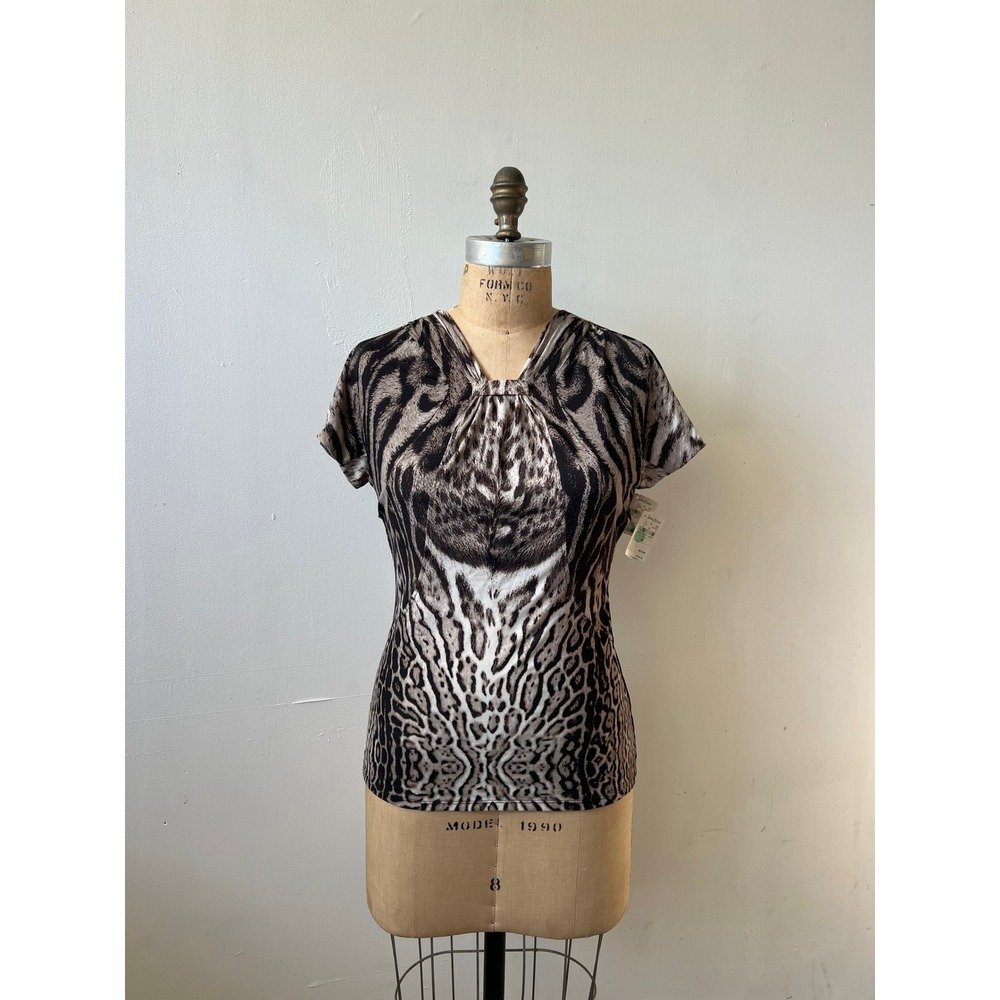 Roberto Cavalli Animal Print Knot Front Top Made in Italy QPT642 Size 42
